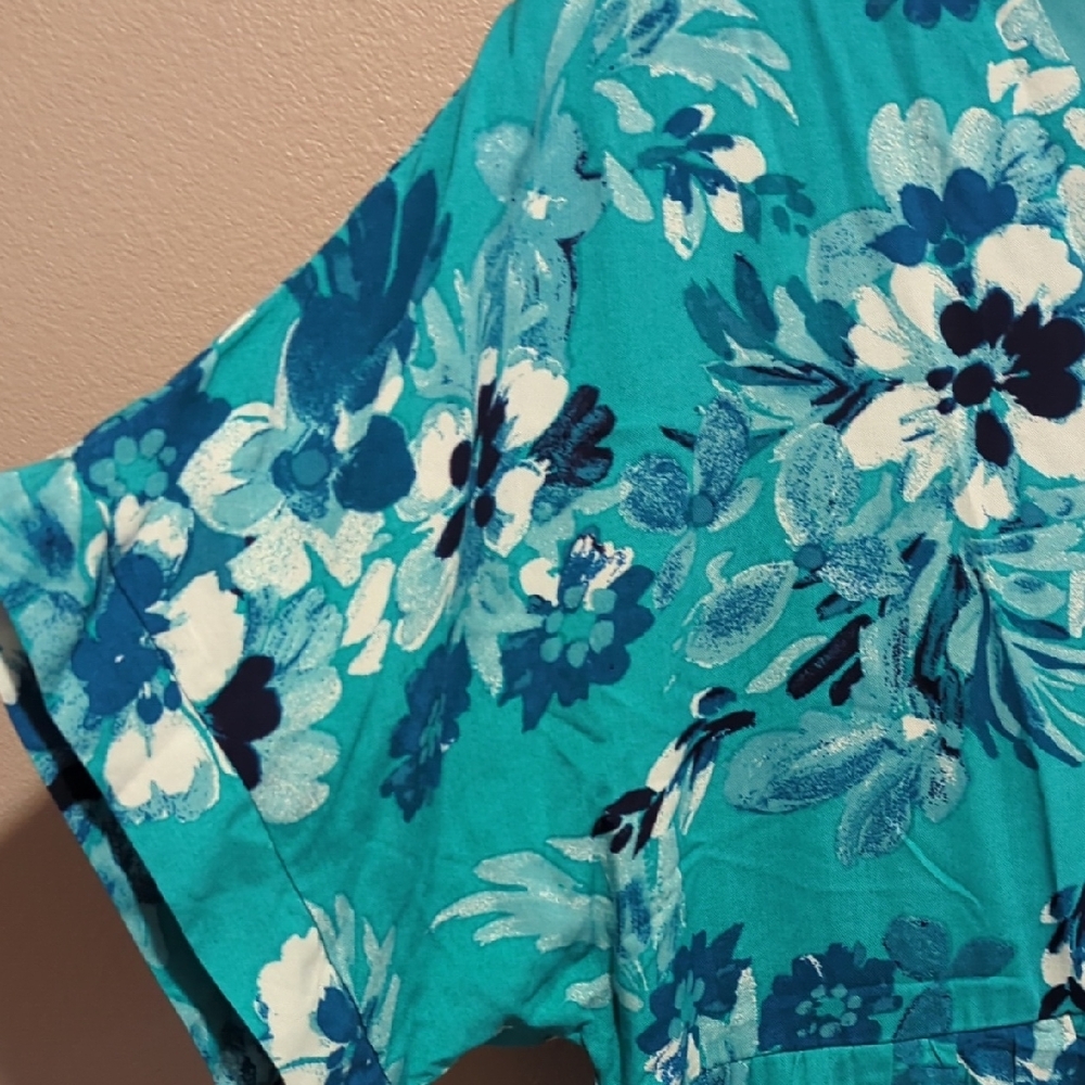 Teal Floral V-Neck Dress - Picture 2 of 3